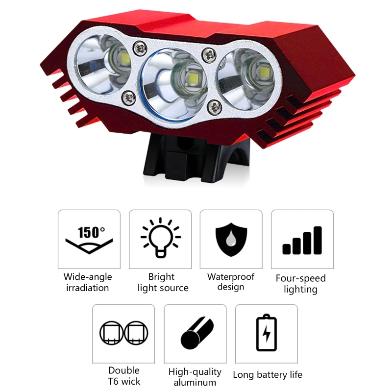 

2021 New Bike Front Headlight Bicycle 3xT6 LED Headlamp 3000lm Cycling Riding Light Lamp