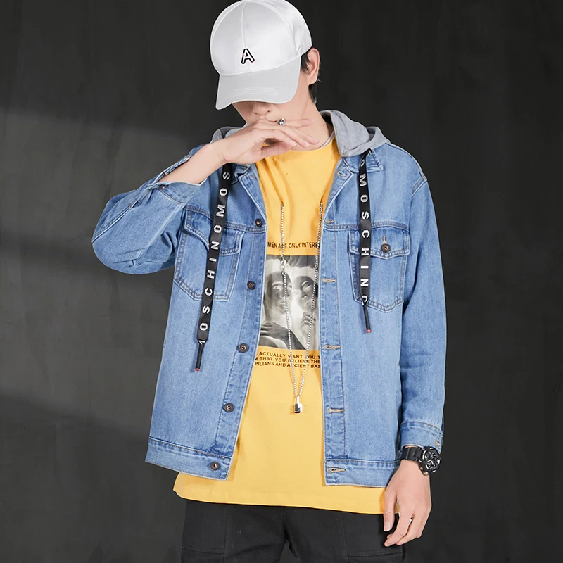 

Unisex Casual Men Denim Cargo Jacket Overcoat Male Streetwear Womens Hip Hop Loose Jeans Coat cowboy