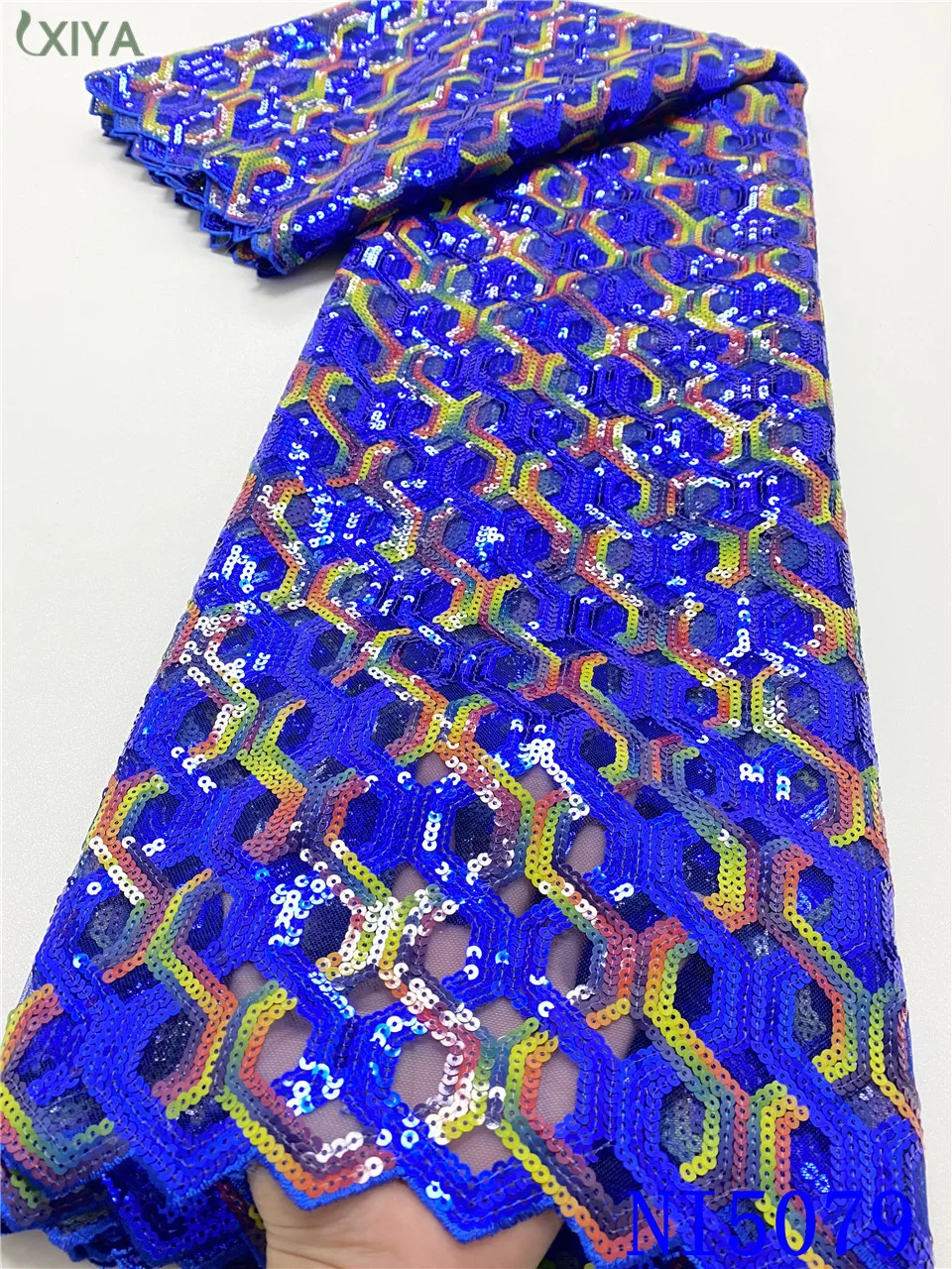 

С блестками кружевной ткани Высокое качество африканская кружевная ткань Королевского синего цвета в нигерийском стиле сетки кружевная тк...