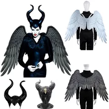 Maleficent рога маска крылья косплей реквизит головные уборы Черная Королева шлем кепки для взрослых/детей Крылья Ангела демона