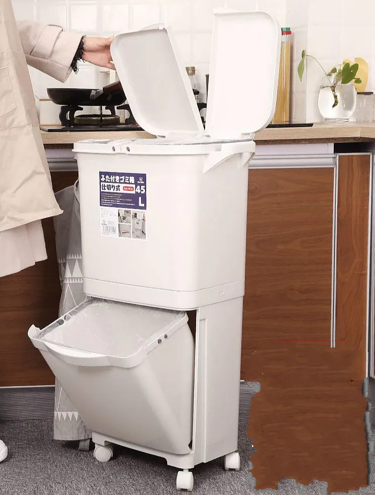 Бытовая корзина для мусора двухслойная с крышкой большая креативная кухонная