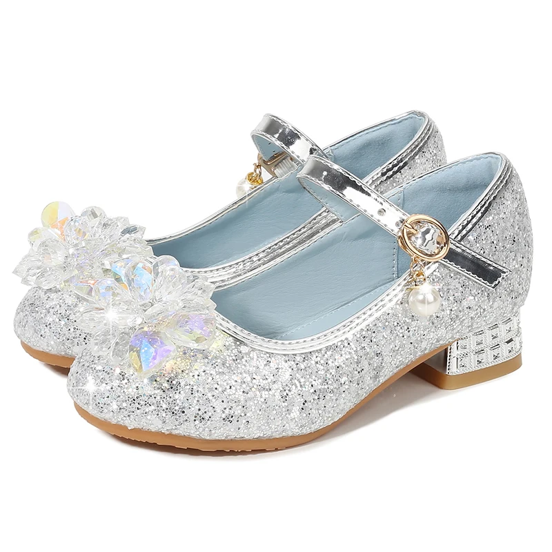 Girl's Crystal Shoes Little Girl Princess Shoes Piano Performance Dress Leather Shoes Stage Show Single Shoes Kids High Heels
