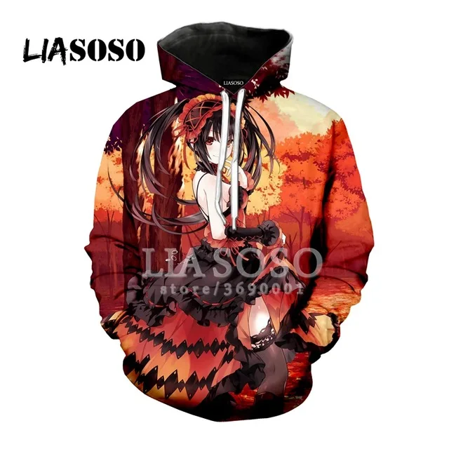 

LIASOSO 3D Print Anime Sweatshirt Hoodie Date A Live Yatogami Tohka Tokisaki Kurumi Man Women Hoodies Casual Harajuku Clothes