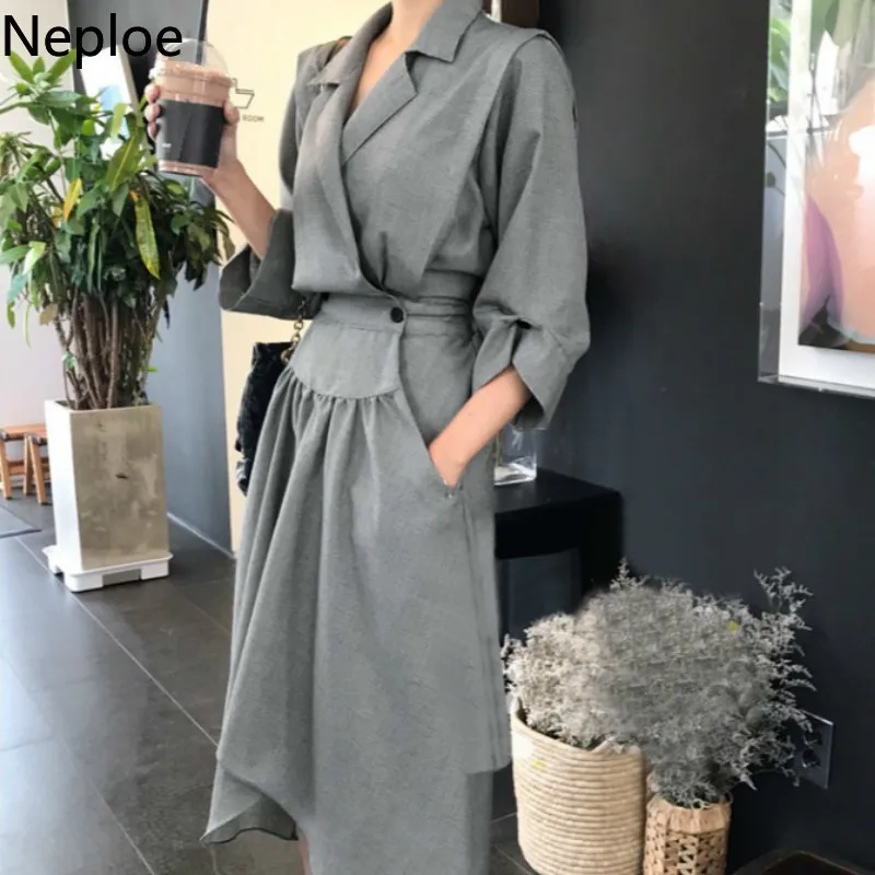 Neploe корейский Chi Темперамент Нерегулярные Макси Vestido Осень Зима тонкая талия ropa