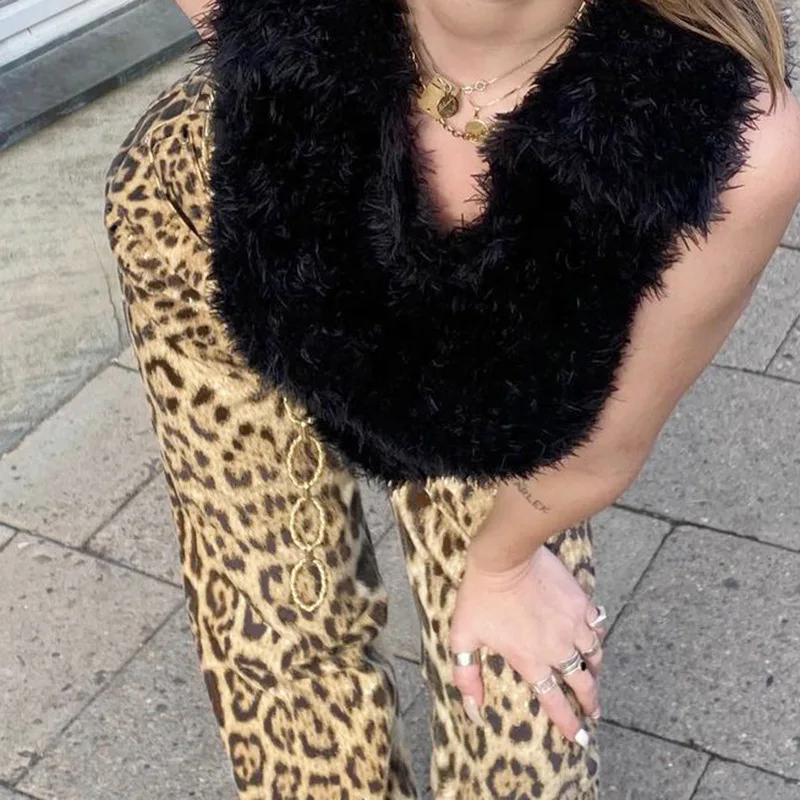 

2021 Leopard Print Straight Woven Women's New Trendy European American Fashion Autumn Hot Sale Casual Pants Trousers Streetwear