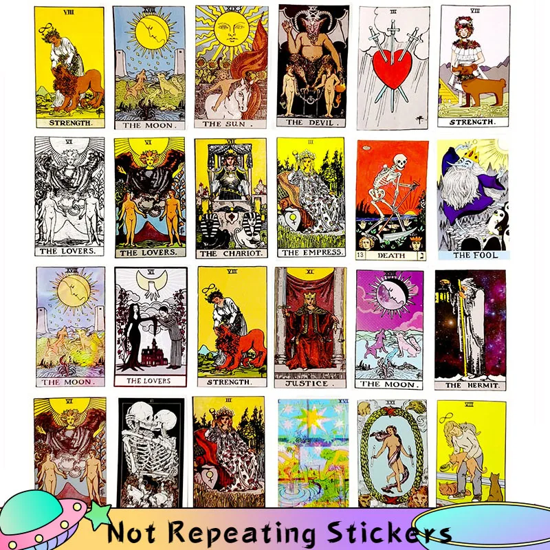 Juego de pegatinas de dibujos animados para monopat&iacute;n, set de 10/60 unids/set de tarjetas de Tarot de adivinaci&oacute;n para monopat&iacute;n, juguete DIY, nevera, port&aacute;til, &aacute;lbum de recortes para guitarra-0
