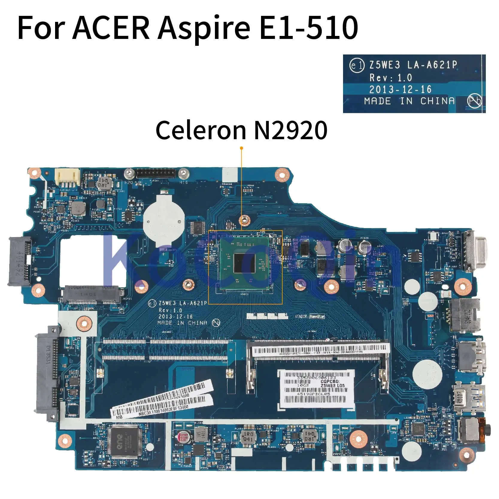 KoCoQin материнская плата для ноутбука ACER Aspire E1-510 N2920 материнская плата Z5WE3 LA-A621P SR1SF