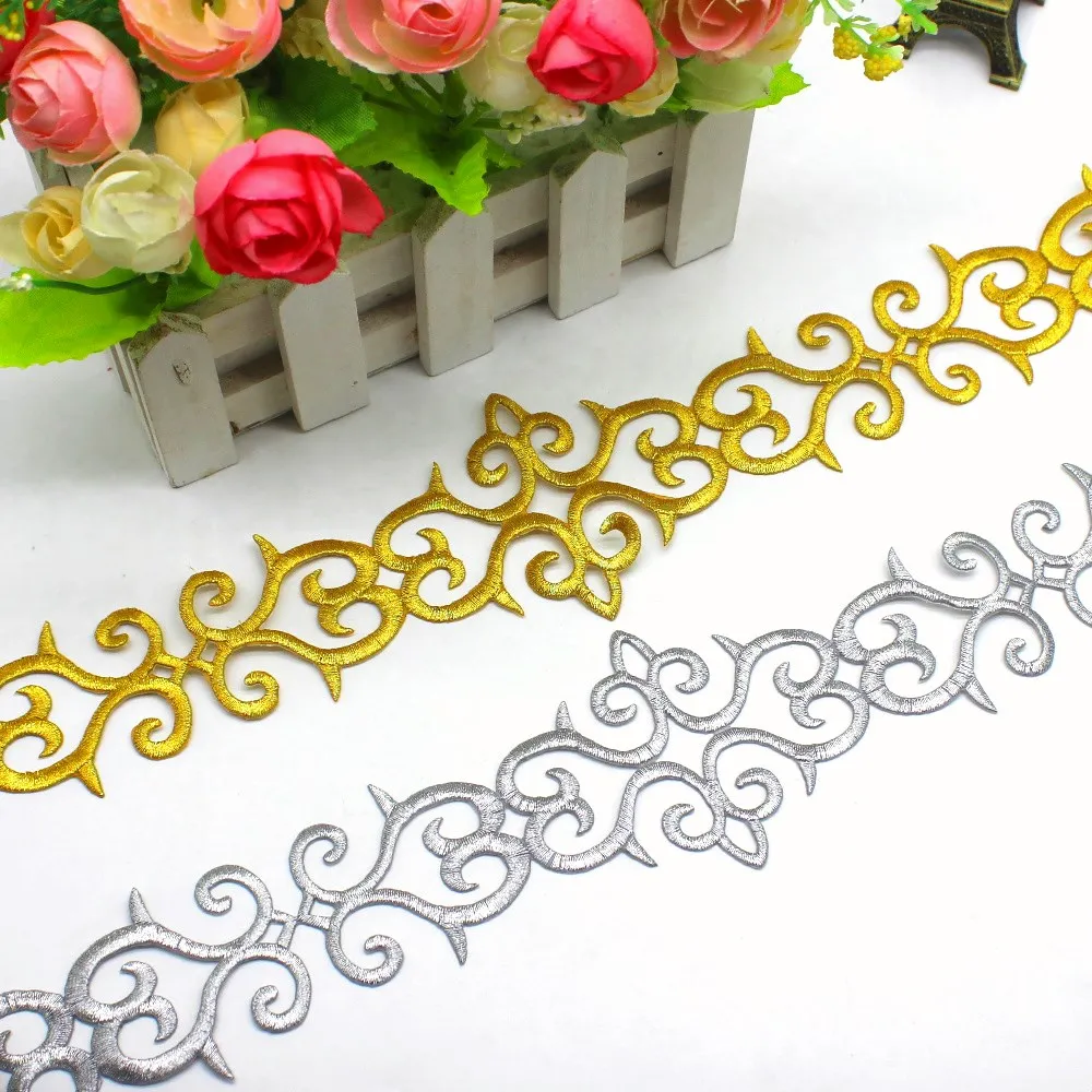 1 Yard Gold Embroidered Lace Appliqued Iron On Europe Vintage Diy Garment Trims 6.6cm |