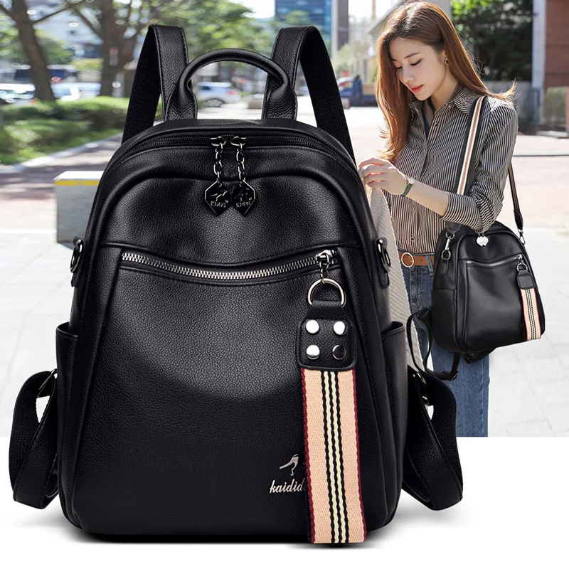 Womens Backpack Female PU Leather Back Pack School Bag For Girl Rucksack Double Zipper Fashion Shoulder Bag