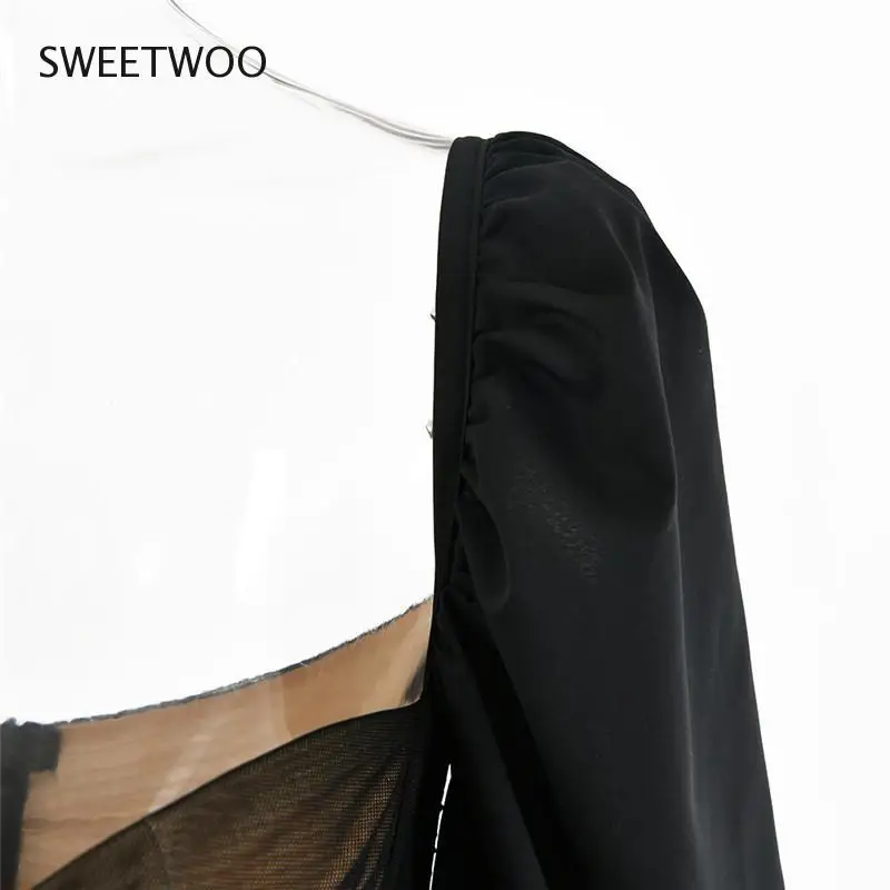 

New Lantern Sleeve Mini Dress Women Sexy Black Strapless Party Club Wear 2021 Fashion Ladies French Romantic Vestidos