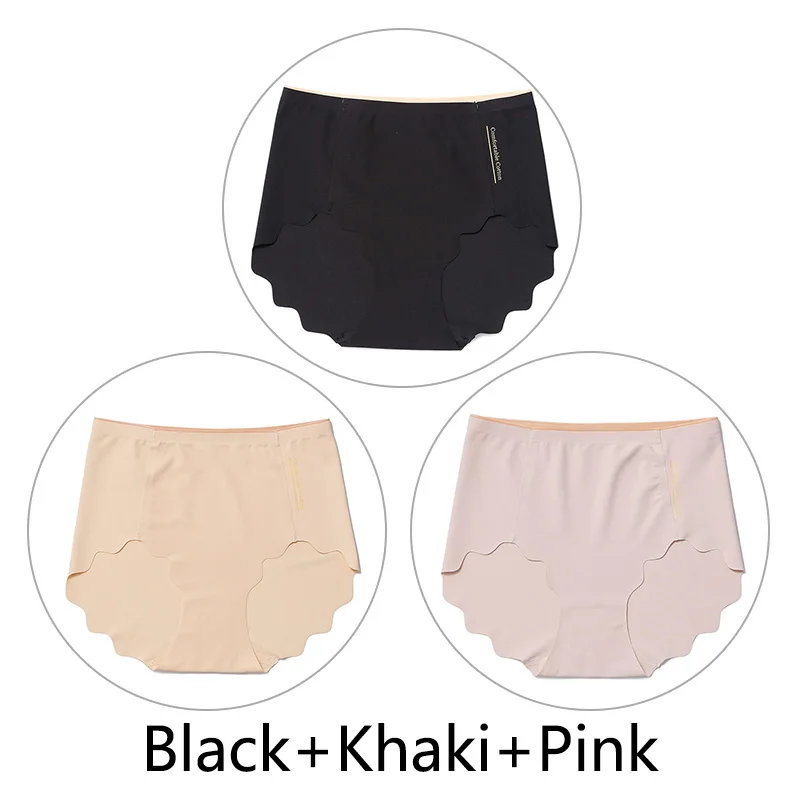 Black Khaki Pink 3 шт., Мягкие Бесшовные трусы, женские сексуальные трусики с оборками, женское Ультра тонкое нижнее белье, женские L-XXL, большие размеры, нижнее белье, новинка - Цвет: Black Khaki Pink