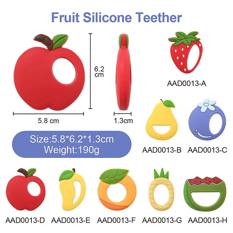 

TYRU.HU 1pcs Silicone Teether Baby Teething Toys Cartoon BPA Free Chew For Baby Food Grade Pacifiers Necklace Accessories Fruit