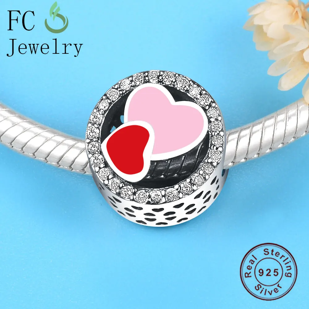 Женский браслет из серебра 925 пробы с красной и розовой эмалью | Украшения