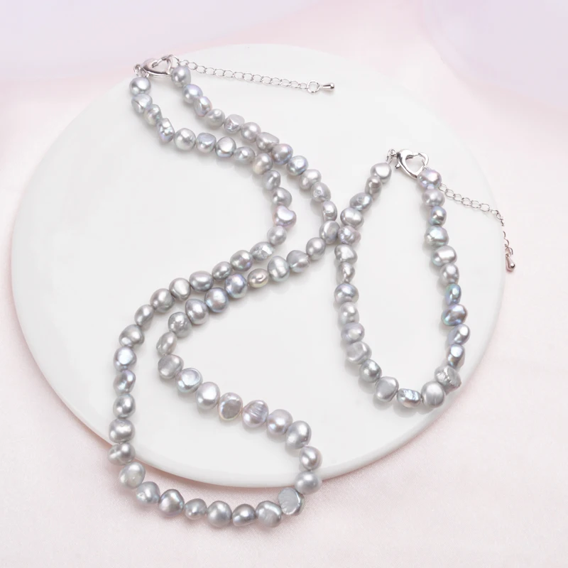 Женский ювелирный комплект из жемчуга ASHIQI ожерелья и браслета с натуральным