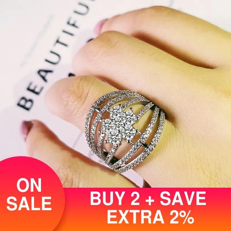 Модное большое обручальное кольцо из стерлингового серебра 925 пробы для женщин и