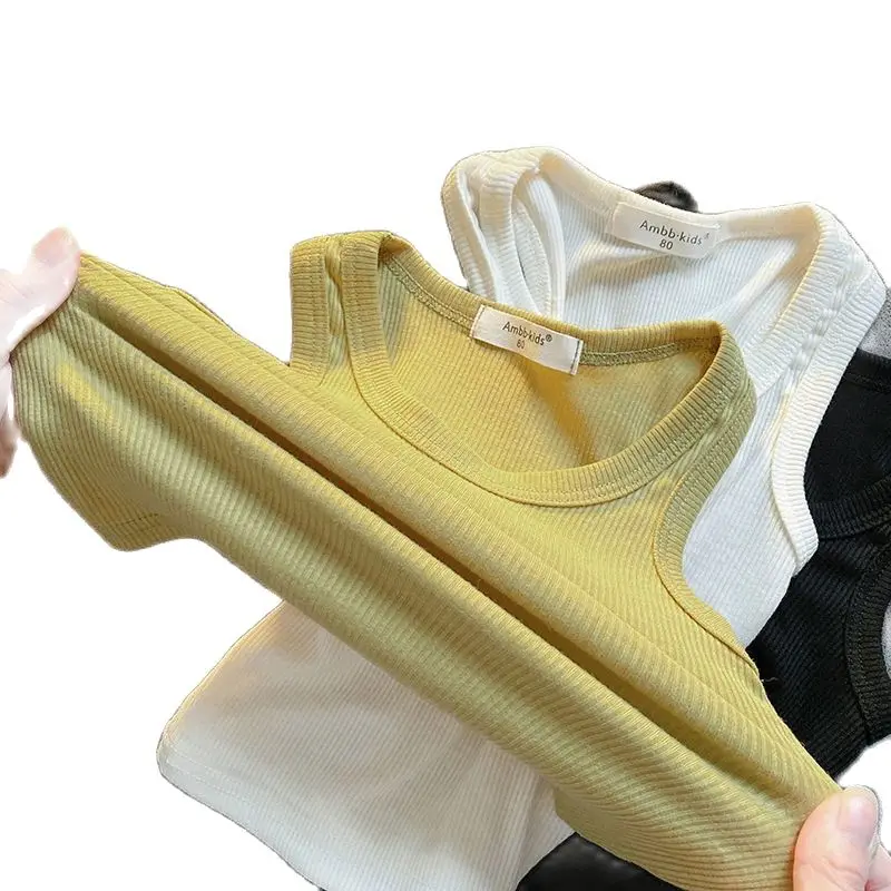 

Летняя Новинка 2021, эластичный жилет для мальчиков, детский хлопковый Тонкий Топ без рукавов для маленьких девочек P5956