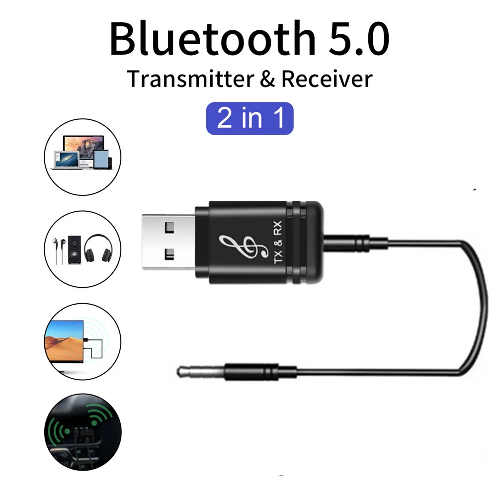 Беспроводной аудио адаптер с USB питанием для bluetooth-наушников, MP3 спикеров, автомагнитол, 2 в 1, стерео Bluetooth 5,0, передатчик, приемник
