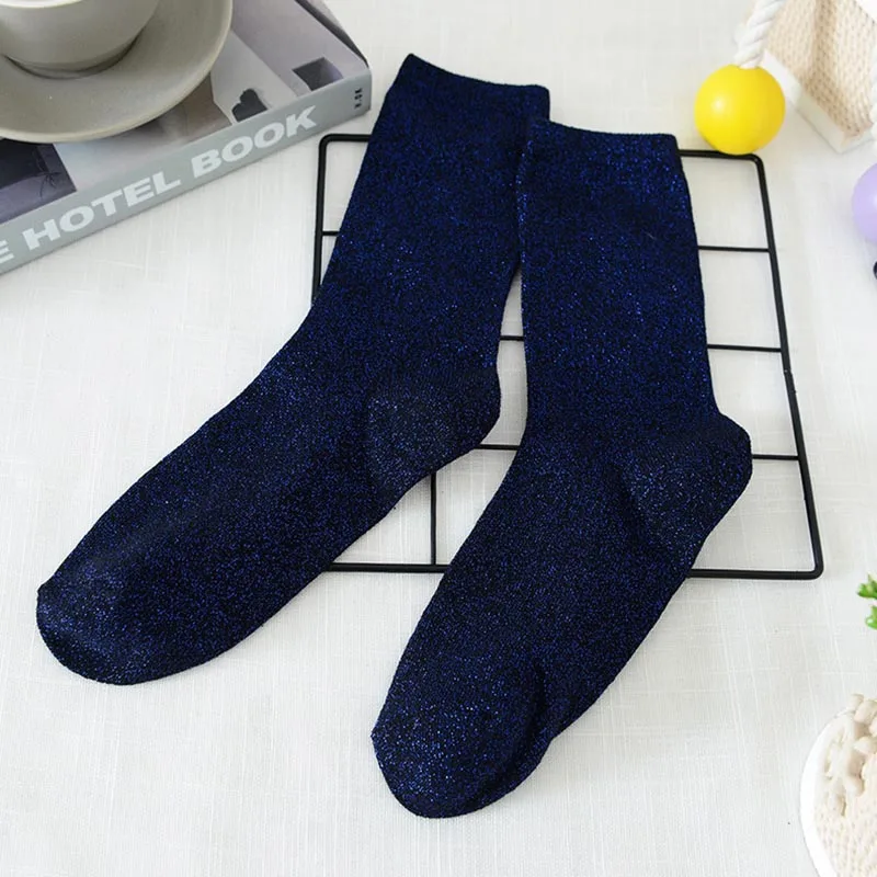 Bright Sparkling Korean Style Soxs Fashion Breathable Spring Autumn Sock Sweet Cute Gold And Silver Glitter Shiny Socks Women images - 6