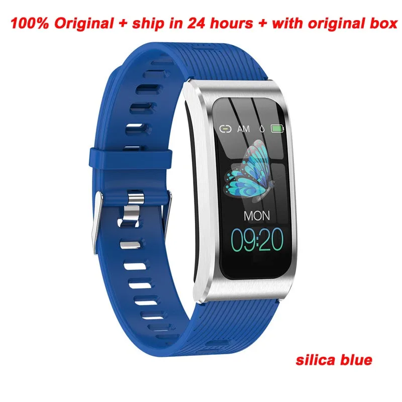 Silica strap blue Greentiger AK12, умный браслет для мужчин и женщин, IP68, водонепроницаемый, для измерения артериального давления, для мужчин, стройный, для контроля за циклом, фитнес-трекер, умный Браслет - Цвет: Silica strap blue
