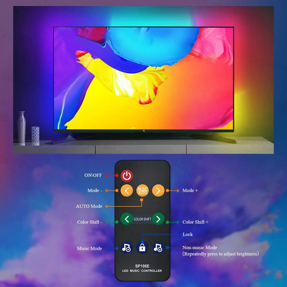 DreamColor полосы света с питанием от USB ТВ подсветка полосы комплект с светодиодный музыкальный контроллер, 6.56FT/2 м RGB доступный 5 в JK1171