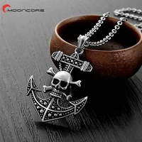 mooncore pirate skull mens pendant necklace titanium alloy jewelry retro hip hop punk fashion gift male neck chain wholesale