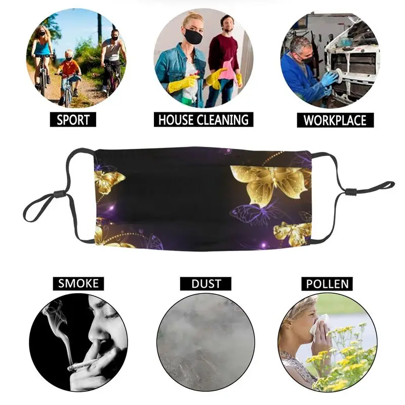 

Background With Gold Butterflies Adjustable Face Mask Adult Butterfly Anti Dust Protection Cover Respirator Mouth-Muffle