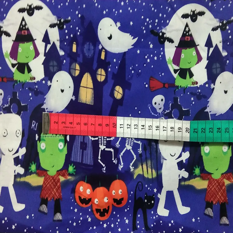 

100% Plain Cotton PurpleBlue Halloween Ghost Cat Pumpkin Witch Printed Fabric Chirstmas Fabric Patchwork Dress Cloth Ornament
