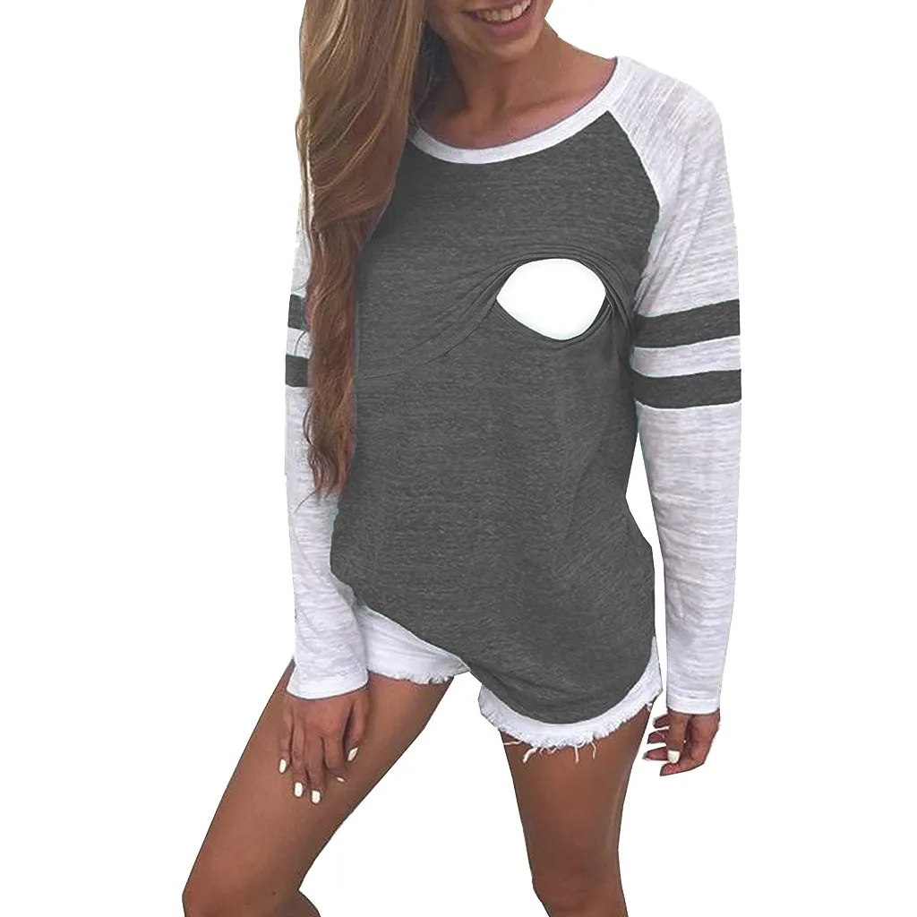 Одежда для беременных женщин Blusas для беременных, с длинным рукавом кормящих лоскутных цветов Топы Блузка для кормления грудью Roupa Femenina блузки