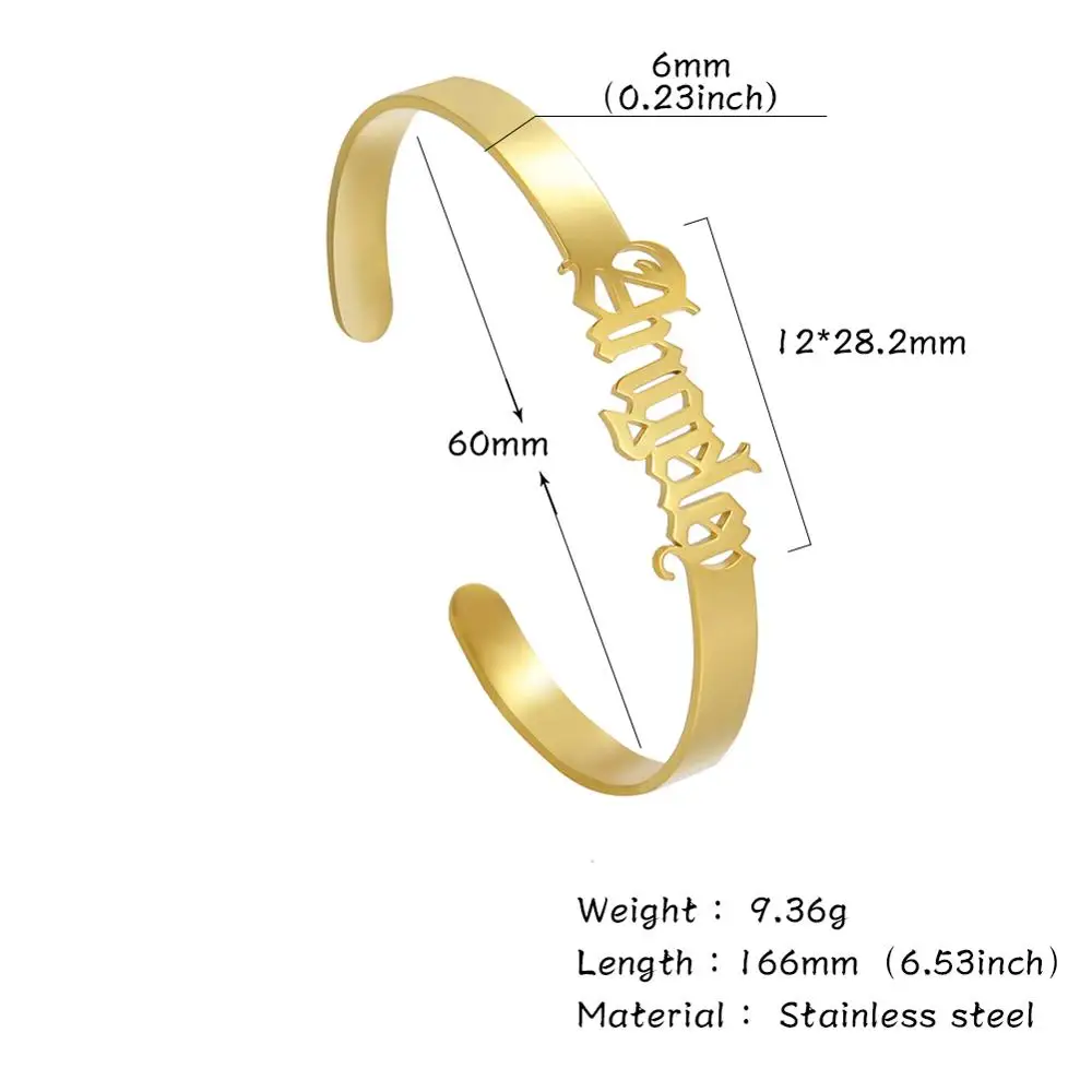 

LIKGREAT Fashion Old English Bangles Bracelets for Women Angle Letter Open Cuff Gold Color Stainless Steel Bangle Jewelry Gifts