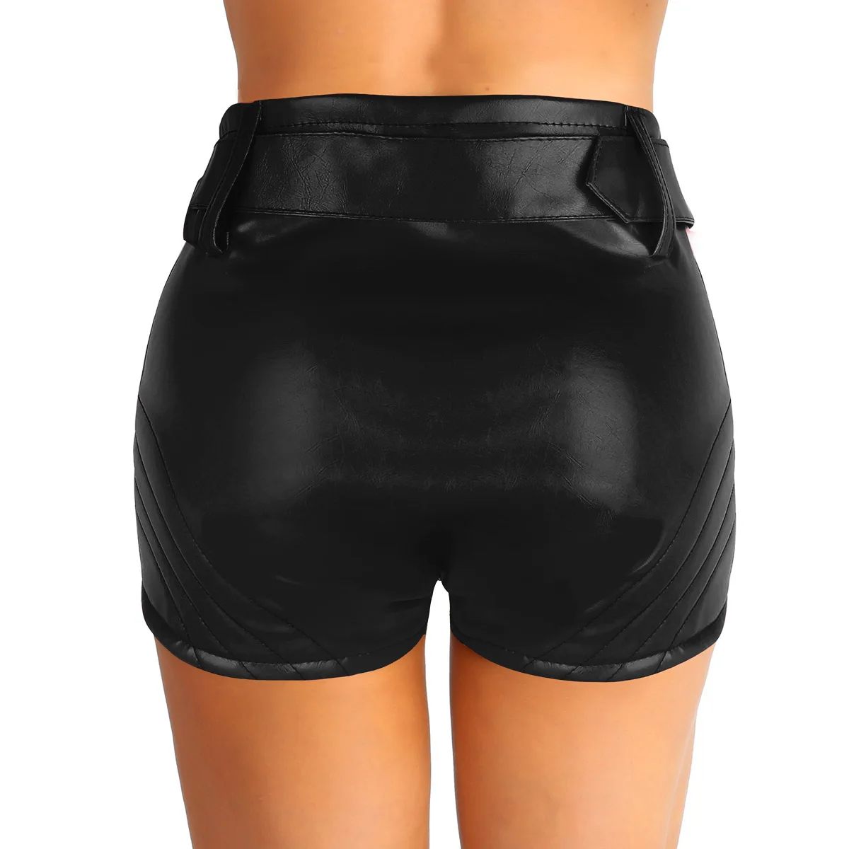 Женские шорты для ночного клуба шоу бара с мокрым внешним видом на молнии спереди