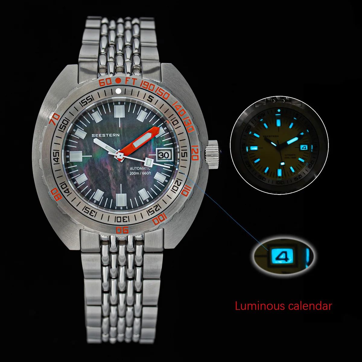 

SEESTERN Diver Watch SUB300T Automatic Man Mechanical Sapphire Glass Luminous Date Waterproof 200 Turn Bracelet Wristwatch Retro