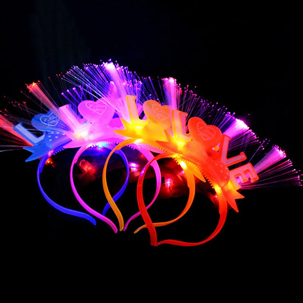 Женский милый светодиодный волоконно оптический обруч для волос с блестящими