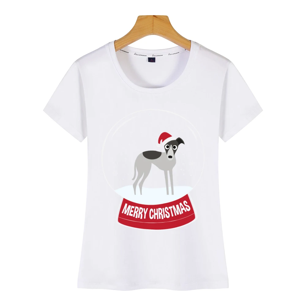 White Топы, Футболка женская, Whippet Merry Christmas Snowball, забавная, Harajuku, на заказ, женская футболка - Цвет: White