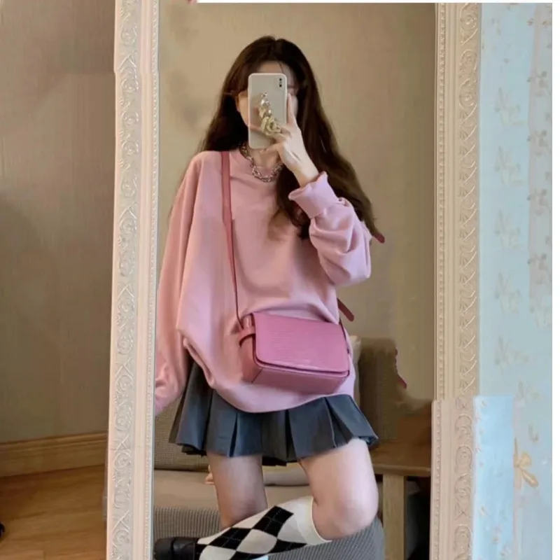 

Korean Fashion College Style Loose Plus Size Slim Long-sleeved Sweatshirts Autumn Simple and Versatile New Women's Clothing