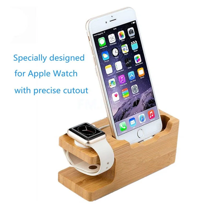 Деревянная зарядная станция для мобильного телефона Бамбуковая подставка Apple Watch