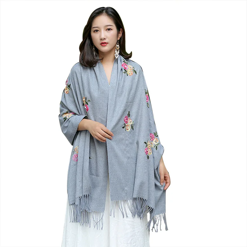 Новый брендовый Женский кашемировый шарф с вышивкой в национальном стиле