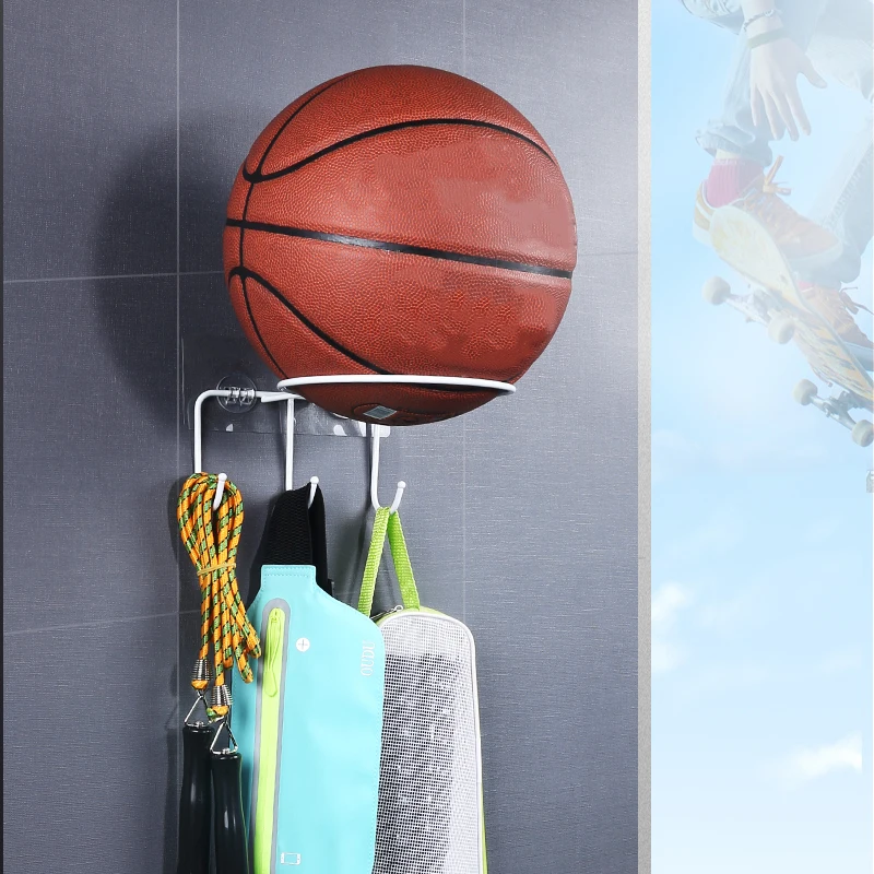

Wall Mounted Sports Ball Storage Holder Basketball Stand Football Rack Soccer Volleyball Display Shelf Organizer with Hooks