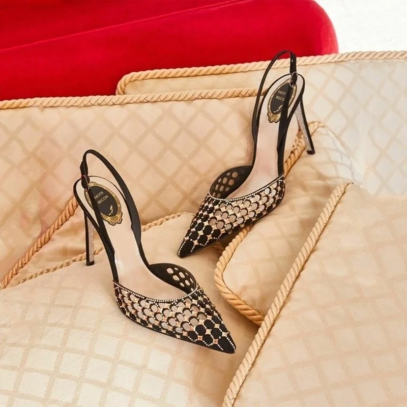 

Sandals for Women 2021 Summer New Pointed Toe Rhinestone Stiletto High Heels Hollow Roman Outdoor Casual Dress Women's Sandals