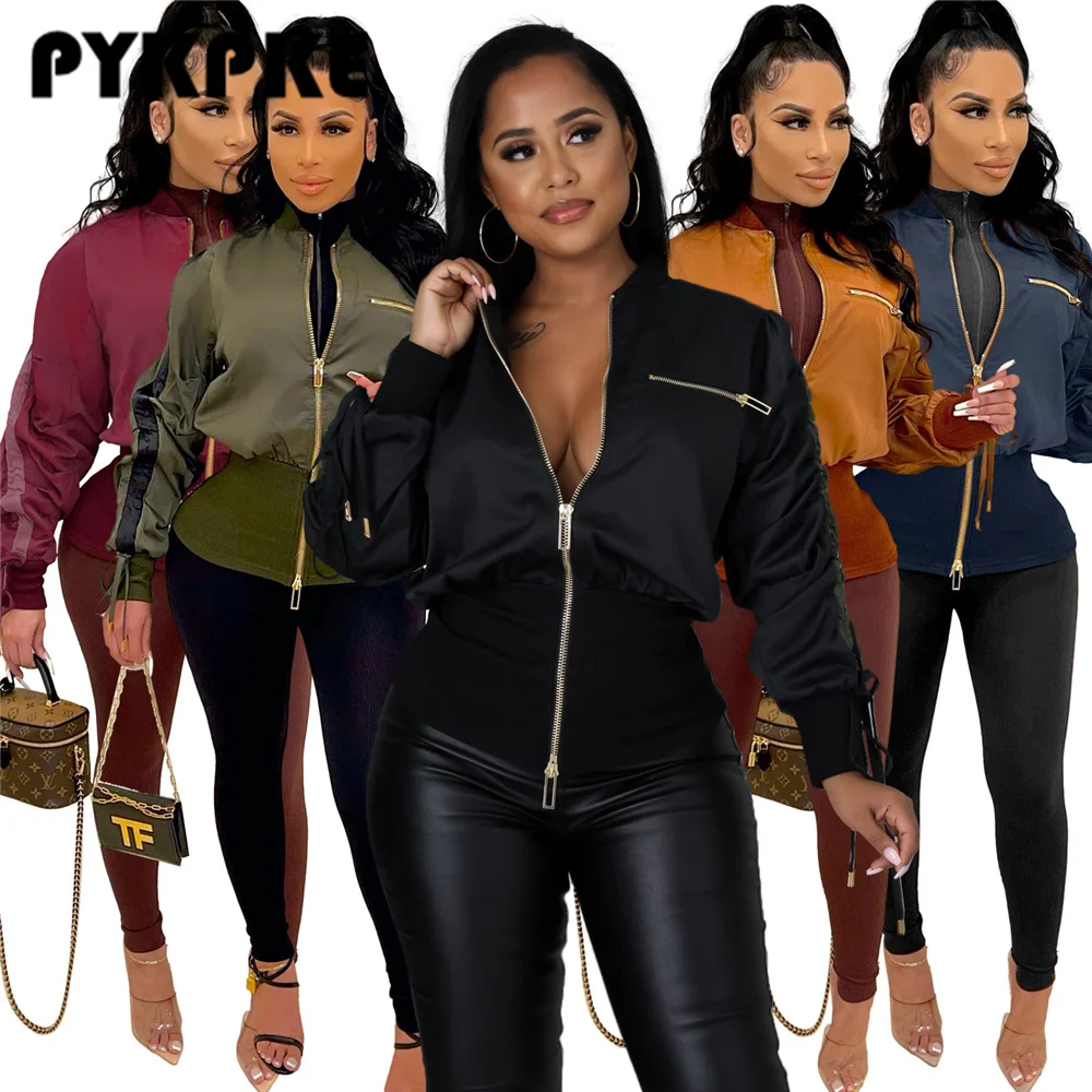 

Women Zipper Long Sleeve Turn-down High Waist Jacket Autumn Winter Streetwear Tunic Jackets Outcoat