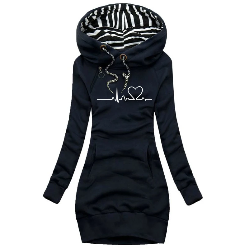 Women Sweater Dress Long Sleeve Hoodie Dress Autumn Winter Casual Slim Sweater Hoodies Dress Plus Size