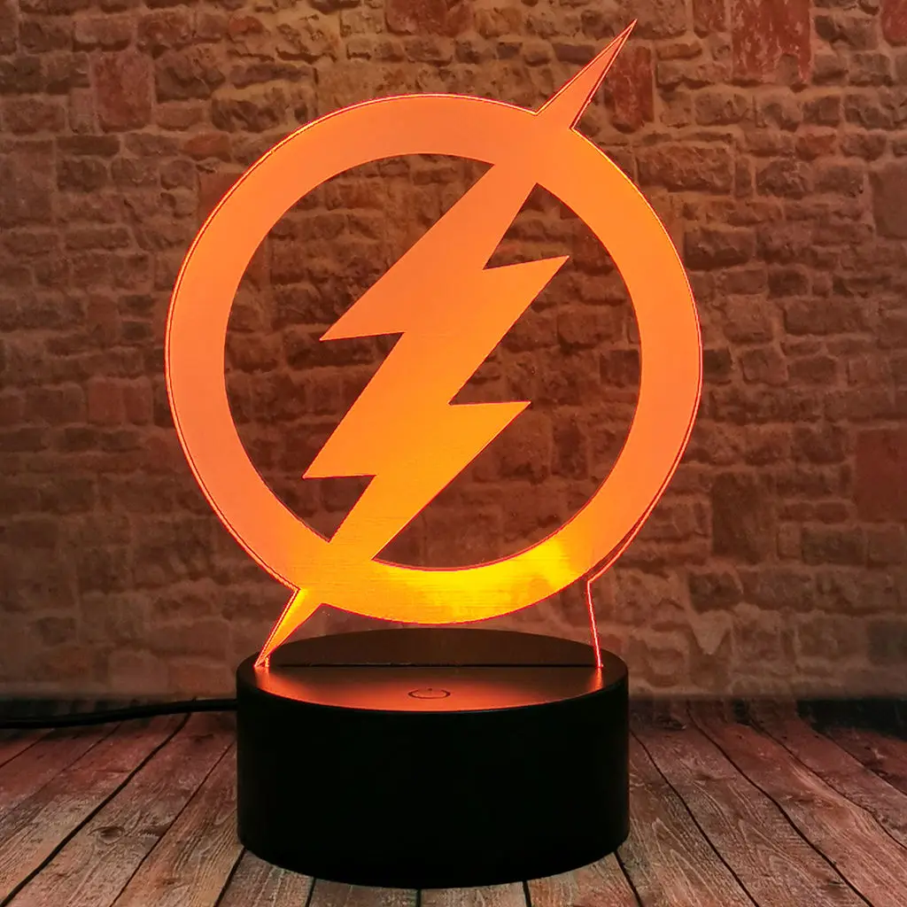 Modelo de logotipo Flash, ilusi&oacute;n 3D, luz LED nocturna, iluminaci&oacute;n cambiante colorida, Figuras de superh&eacute;roes, Juguetes-0