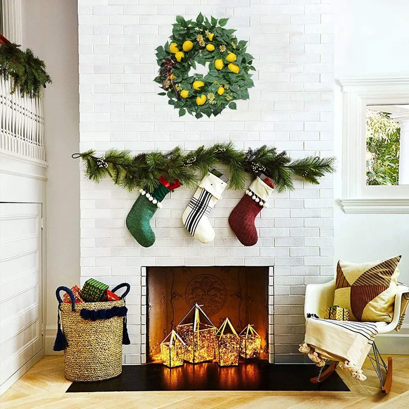 

22 Inch Spring Fruit Wreath with Artificial Lemons and Green Leaves, Door Wreath for Front Door Wall Wedding Home Decor