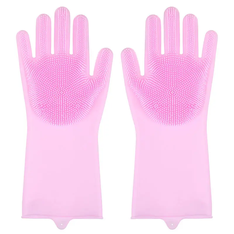 

Silicone Dish Washing Gloves Magic Gloves With Cleaning Brush Kitchen Wash Housekeeping Scrubbing Gloves 1Pair