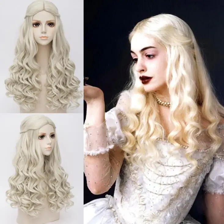 

Anime Women Wigs Alice in Wonderland White Queen Cosplay Wig Blonde Wavy Long Braid Styled Synthetic Hair Heat Resistance Fiber