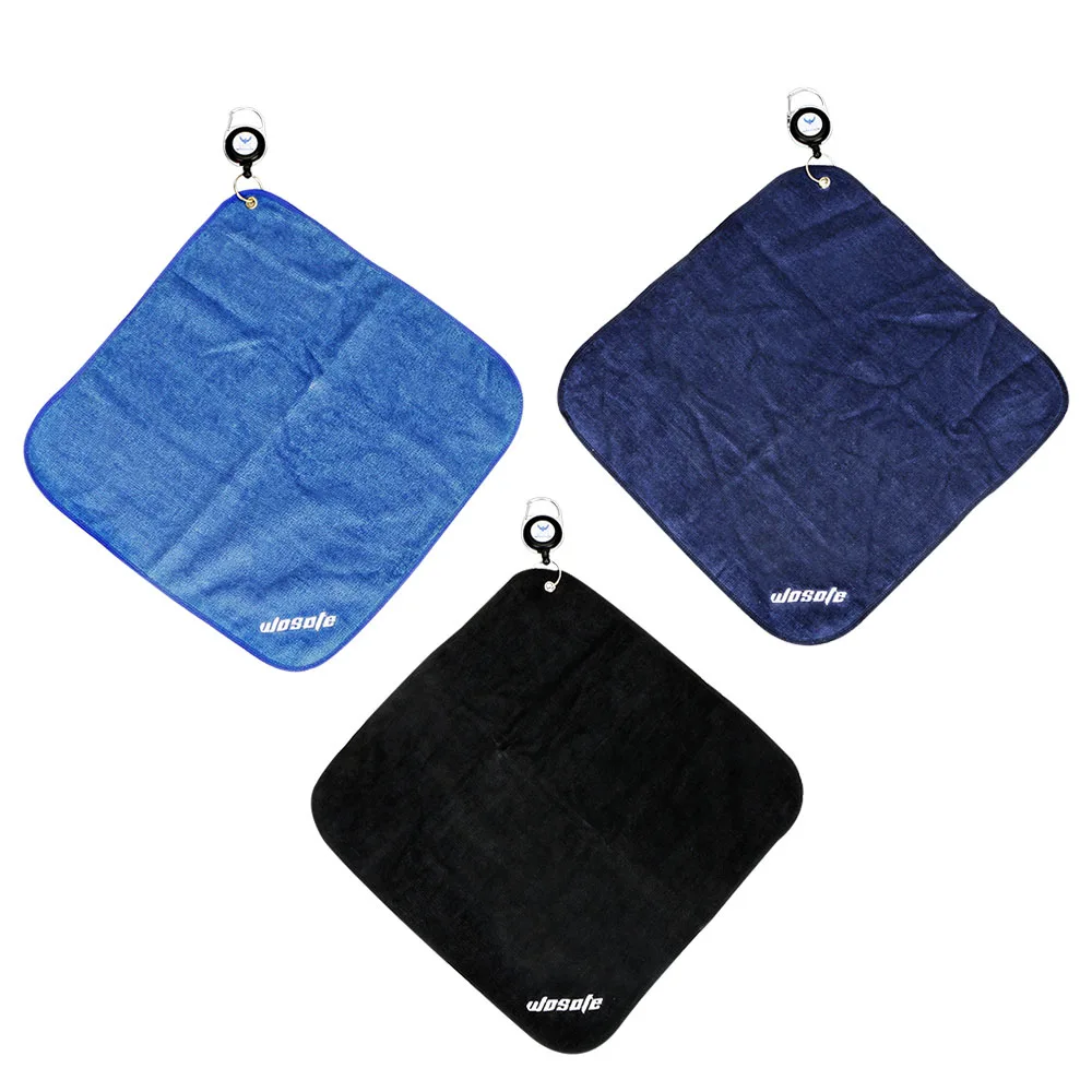 

30*30cm Golf Towel Cotton Cleaning Towels Cleans Clubs Balls Hands Sweat-absorbent with Telescopic Hook Outdoor Sports 3 Colors