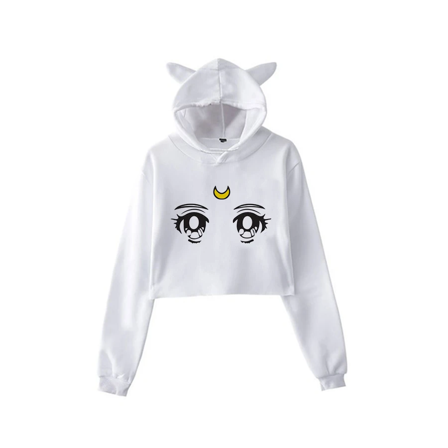 Сейлор Мун Харадзюку Толстовка корейский стиль ulzzang kawaii 90s мультфильм одежда пуловеры новые негабаритные с капюшоном уличная - Цвет: white506