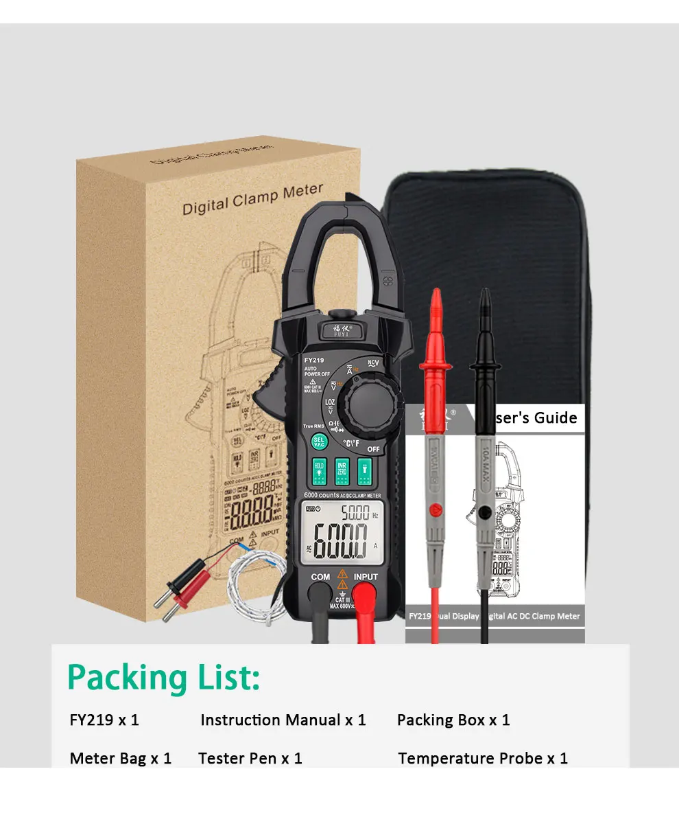 Newest AC DC Current Digital Current Clamp Meters Pliers Ammeter Multimeter True RMS Auto Range VFC Capacitance NVC Universal