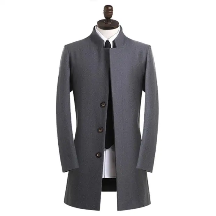 

Повседневное шерстяное пальто с воротником-стойкой, мужской серый тренчкот, однобортное пальто с длинным рукавом, мужское кашемировое пальто, casaco Англия