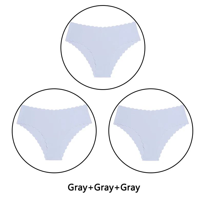 Gray Gray Gray 3 шт./партия, сексуальные трусики с оборками женский сексуальный бесшовный трусики с низкой посадкой, однотонное мягкое нижнее белье, женские Ультра тонкие трусики, нижнее белье - Цвет: Gray Gray Gray