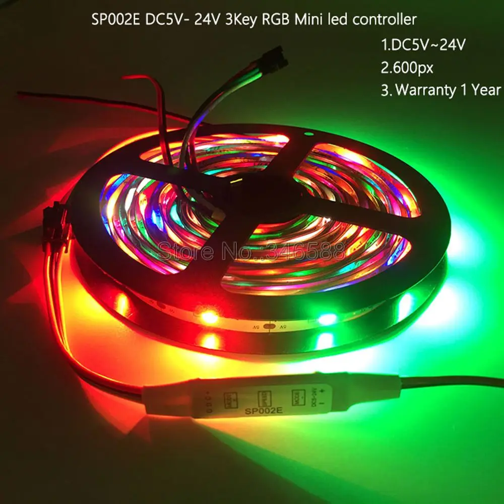 DC5V-24V светодиодный контроллер SP002E с 3 кнопками, мини-контроллер пикселей, провод постоянного тока, USB интерфейс, 600 пикселей, для WS2812B, WS2811, светодиодный светильник